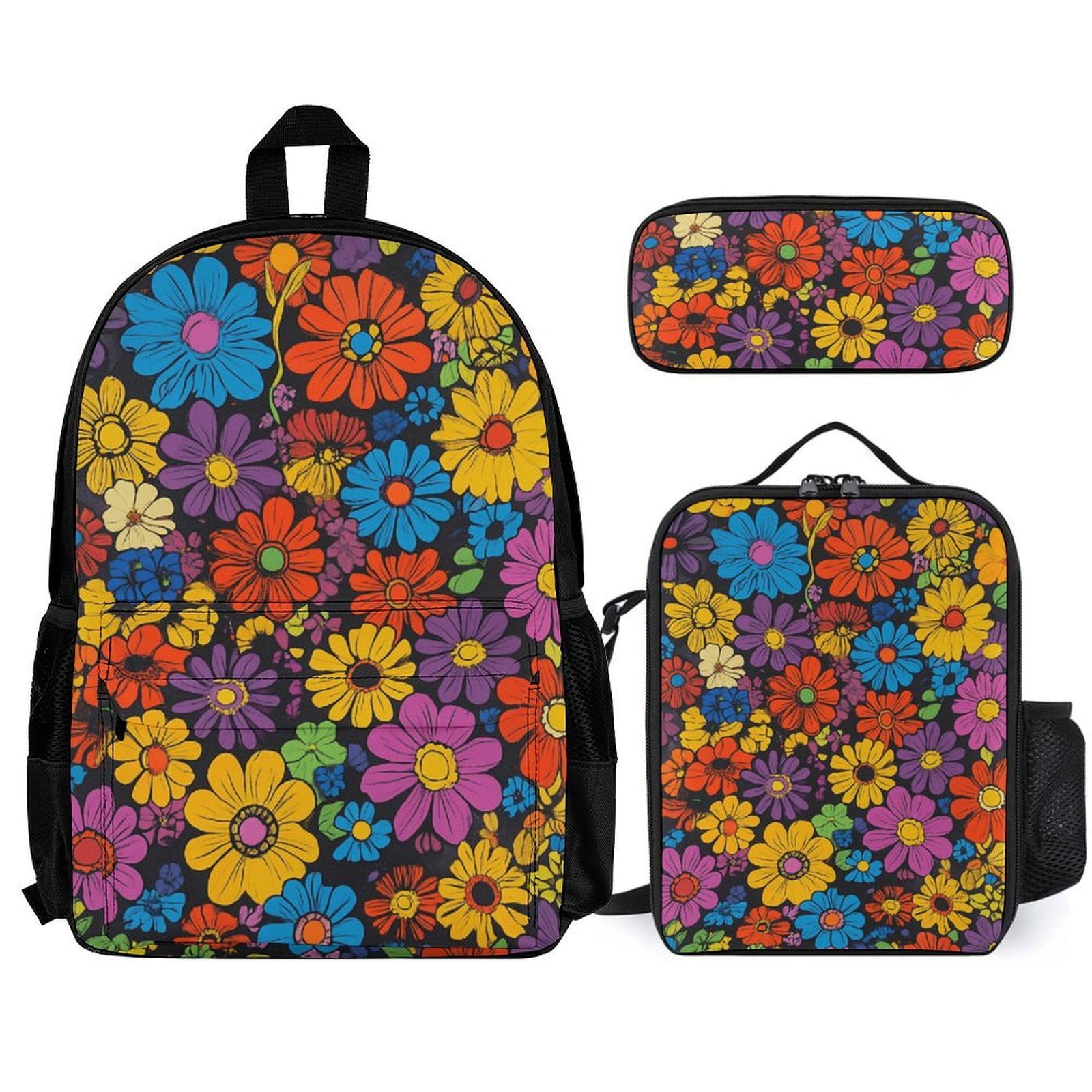 70s 60s Retro Psychedelic Flower Power, Floral Pattern Metal Backpack ...