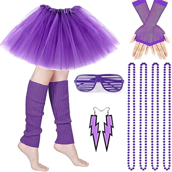 70s 80s Fancy Dress Costumes Accessories Set ,6 in 1 Adult Fancy Tutu Skirt Set for Cosplay Party Theme Party