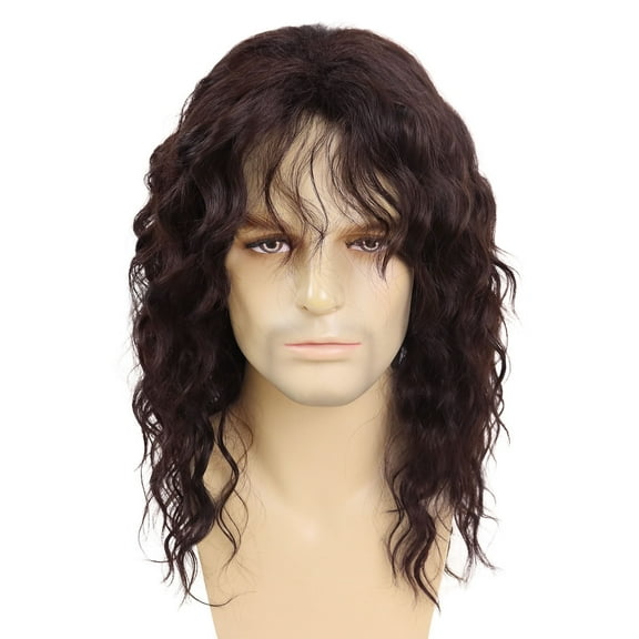 70s 80s Rocker Wigs for Men Long Black Curly Wig with Bangs