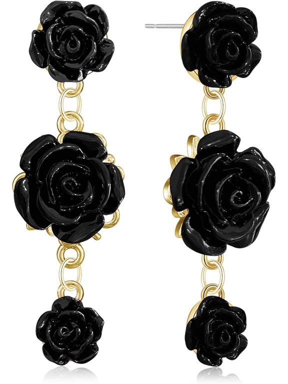 70s 80s Vintage Long Gothic Acrylic Rose Flowers Dangle Drop Earrings for Women Bohemian Handmade Punk Flower Stud Earrings