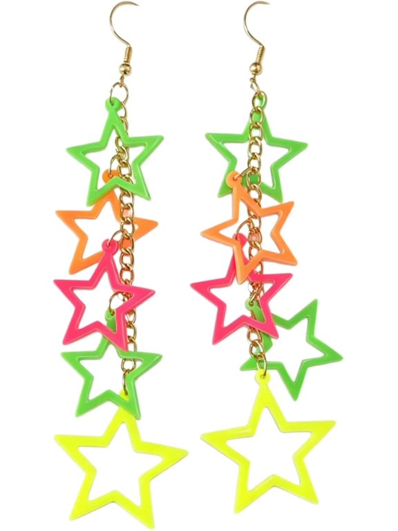 70s 80s Y2K Star Acrylic Drop Dangle Earrings for Women Jewelry Colorful Candy Hollow Disco Costume Cosplay Exaggerated Party Punk Gothic