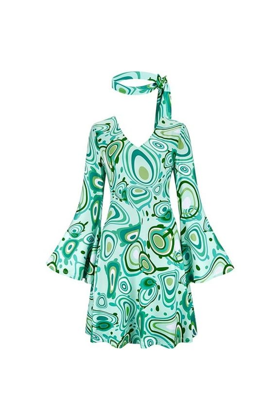 70s Costume Sets for Women Disco Dress Hippie Outfit Retro Bell Sleeve Halloween Psychedelic Party Clothes