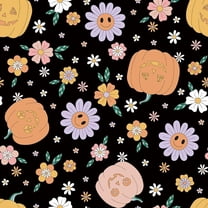 70s Cute Shower Curtain, Retro Hippie Pumpkins Flowers Daisy Bathroom Curtains Sets,70s Retro Boho Floral Shower Curtain,Groovy Halloween Disco Decor Bathroom Curtains 72x72in(Black)