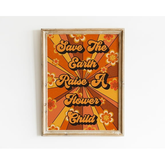 70s Decor, 70s Floral Pattern Print, Retro Home Decor, Vintage Print, 70s Quote Print, Hippie Print,Painting Art, Dining Room Wall Decor Ideas, Art Deco Frameless 12x16inch