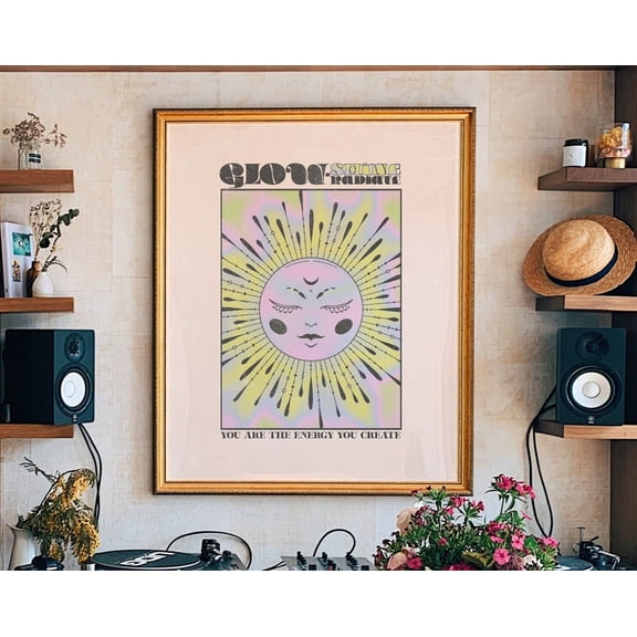 70s Decor, Retro Home Decor, Psychedelic 70s Art, Psychedelic 70s Home Decor, Sun 70s Decor, Hippie Print, Wall Art, 12x18 UNFRAMED