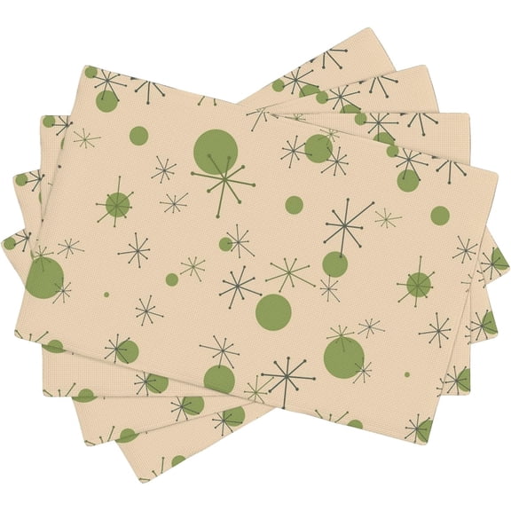 70s Decorative Placemats Set of 4, Atomic Starlight Mid-Century Modern Background Element Design, Washable, Waterproof, Heat Resistant, 12x18 Inches