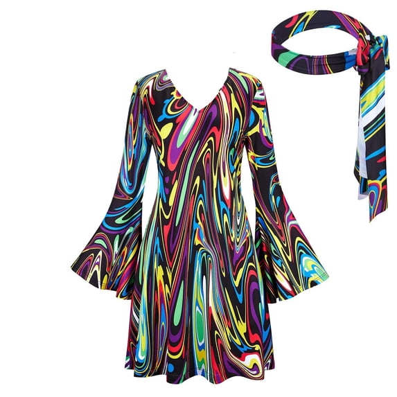 70s Disco Fancy Dress Outfits for Women, 60s 70s 80s 90s Hippie Costume Disco Dress, Groovy Disco Dress, Retro Disco Outfit, Halloween Floral Party Dresses Trendy Vacation,BrownM