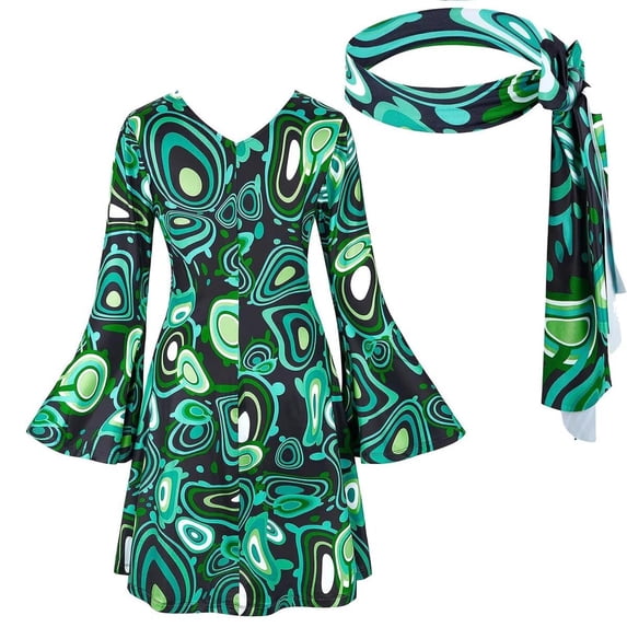 70s Disco Fancy Dress Outfits for Women, 60s 70s 80s 90s Hippie Costume Disco Dress, Groovy Disco Dress, Retro Disco Outfit, Halloween Floral Party Dresses Trendy Vacation