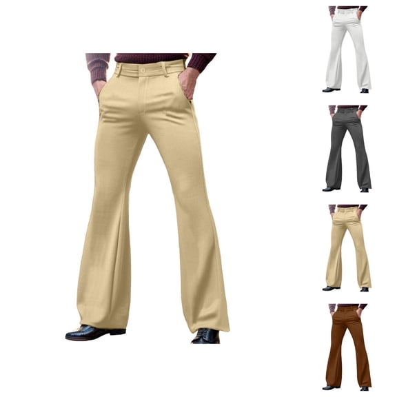 Mens Bell Bottom Pants 2026 Retro Casual Flared Trousers Dress Pants with Pockets 70s Disco Outfits