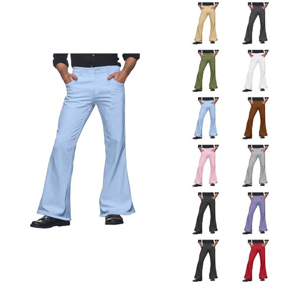 70s Disco Pants for Men Casual Bell Bottom Flared Pants with Pockets Trousers 70s Disco Outfits