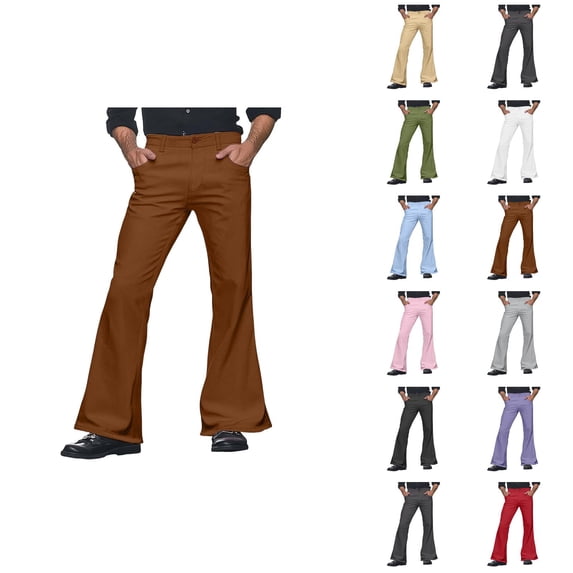 70s Disco Pants for Men Casual Bell Bottom Flared Pants with Pockets Trousers 70s Disco Outfits