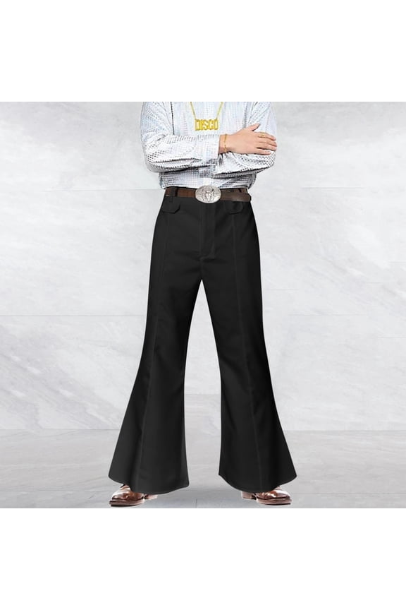 70s Disco Pants for Men Mens Bell Bottom Dress Pants Stylish Dancing Trousers (Black XXL)
