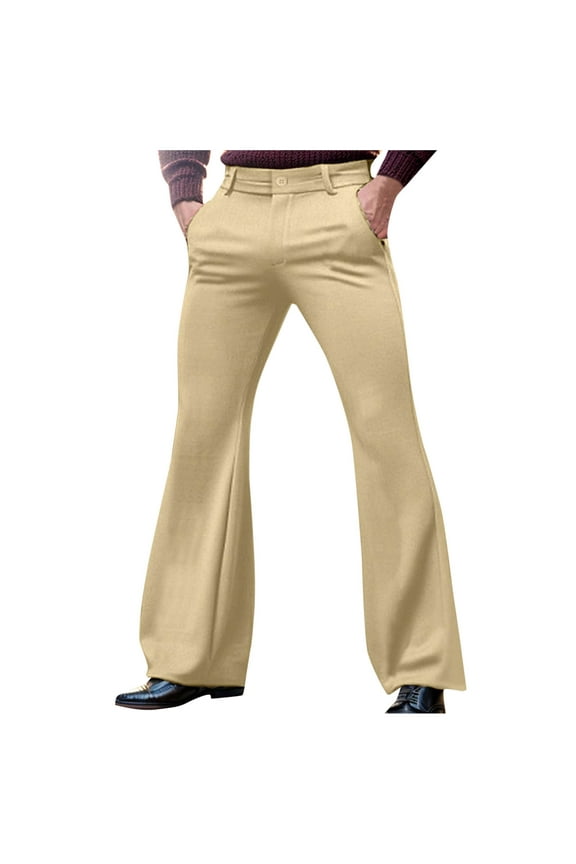 70s Disco Pants for Men,Mens Bell Bottom Jeans Pants,60s 70s Bell Bottoms Vintage Pants Jeans for Men Khaki S