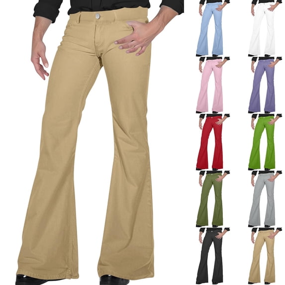 70s Disco Pants for Men,Mens Bell Bottom Jeans Pants,60s 70s Bell Bottoms Vintage Stretch Twill Pants for Men Black M