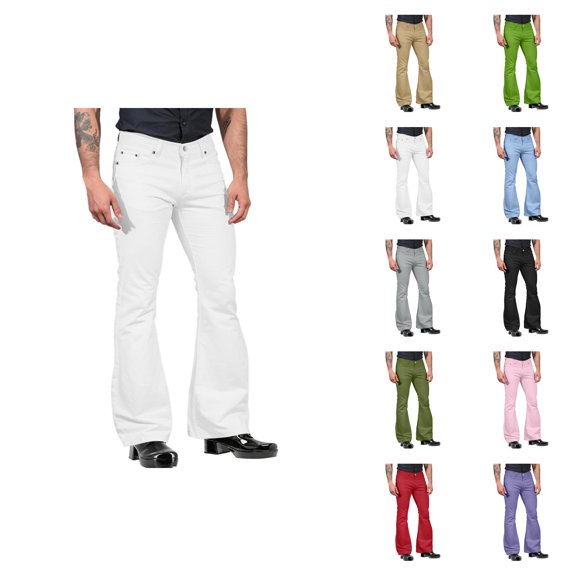 70s Disco Pants for Men Solid Color Bell Bottom Casual Flared Pants with Pockets 70s Disco Outfits