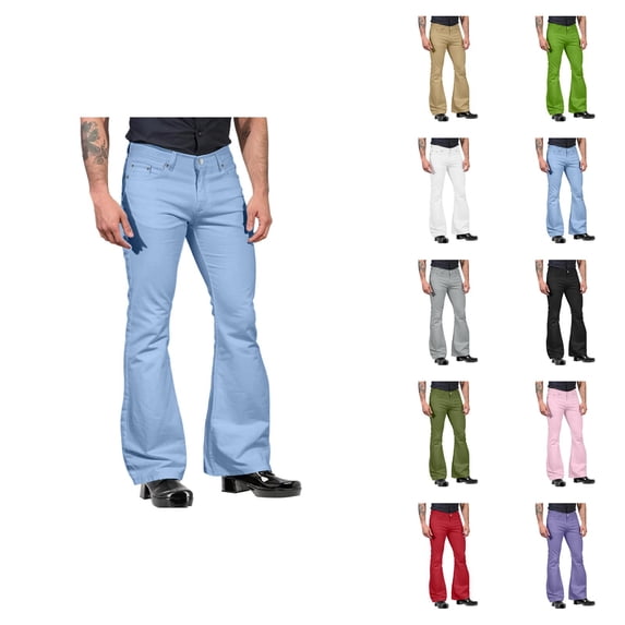 70s Disco Pants for Men Solid Color Bell Bottom Casual Flared Pants with Pockets 70s Disco Outfits