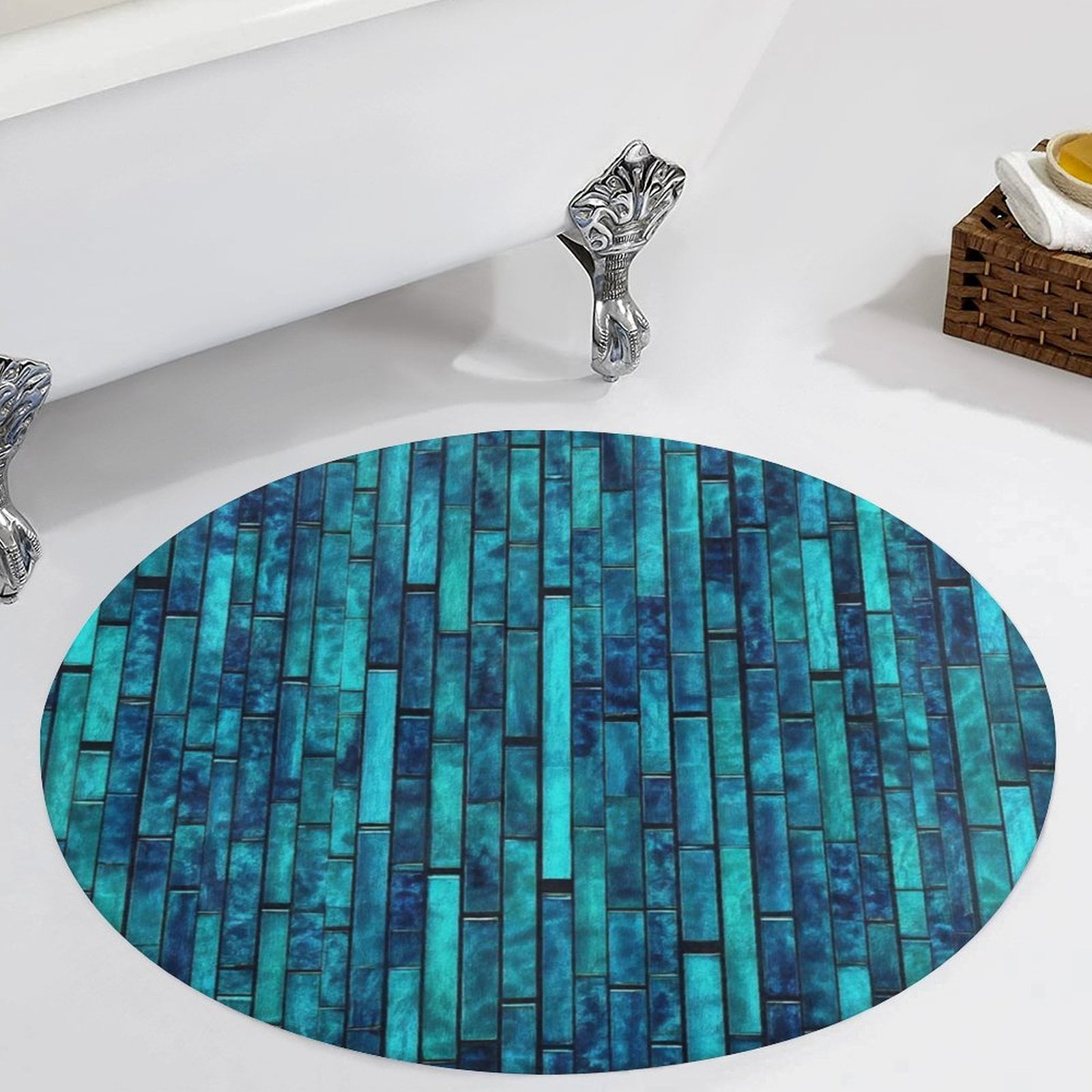 70s Disco Retro Inspired Blue Sequin PRINT Texture-2 Round Area Carpets ...