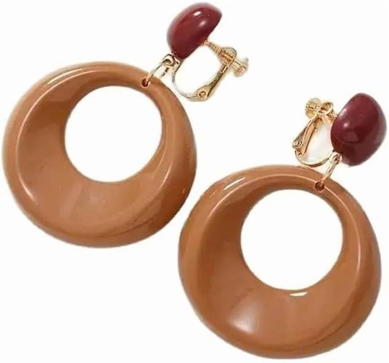 70s Earrings for Women Simple Disco White Acrylic Clip on Earrings