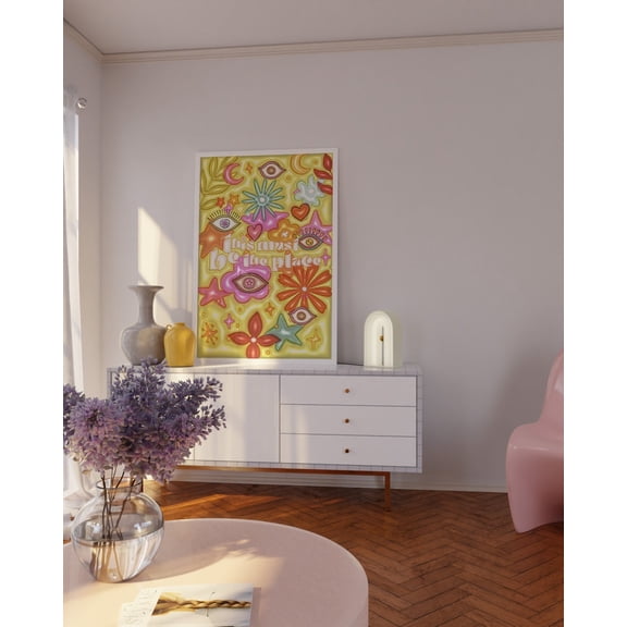 70s Floral Pattern Art Print, Retro Hippie Home Decor, Vintage Flower Illustration, Stretched Canvas Size 8x12