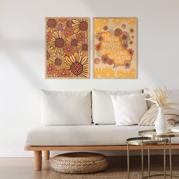 70s Floral Pattern Print Set Retro, Set 2, Poster Only