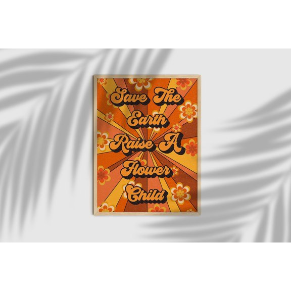 70s Floral Retro Hippie Home Art, Stretched Canvas 16x20in