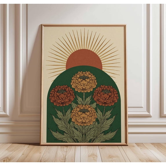70s Floral Sunburst Groovy Psychedelic Decor Retro Cosmic Sunshine Vibe ...
