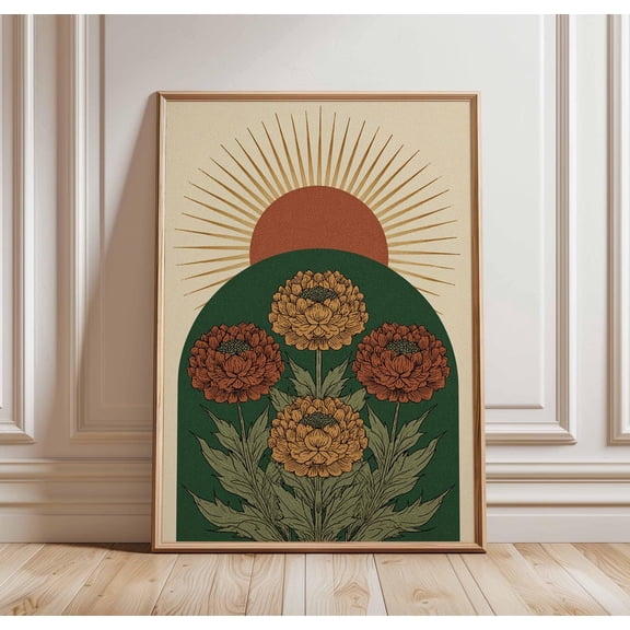 70s Floral Sunburst Groovy Psychedelic Decor Retro Cosmic Sunshine Vibe, Unframed Poster