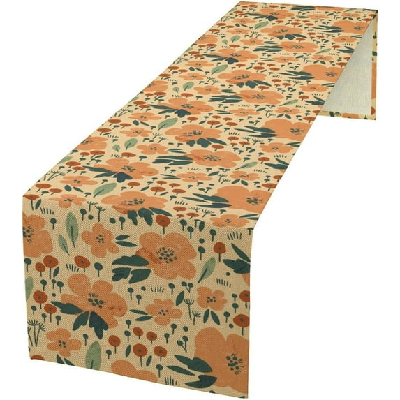 70s Floral Table Runner,Vintage Boho Floral Rainbow Linen Table Top Decor for Wedding Party Kitchen Dining Room 13x72 Inch