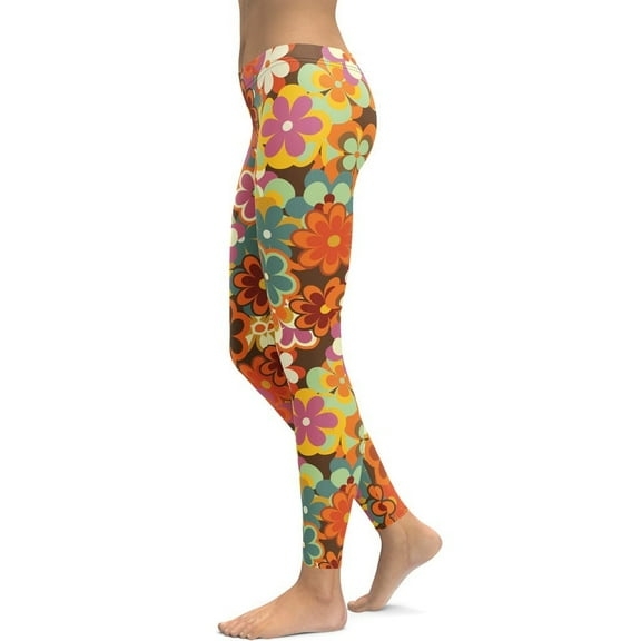 70s Flower Pattern Leggings Size: XS for Women | FIERCEPULSE