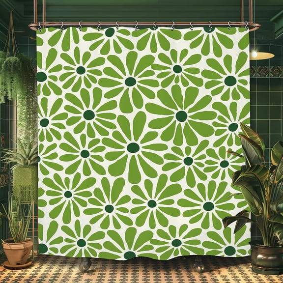 70s Green Flower Floral Bathroom Shower Curtain Cute Funky Hippie Groovy Colorful Abstract Polyester 12 Plastic Hooks Waterproof Decor 36"W x 72"L (Pack of 1)