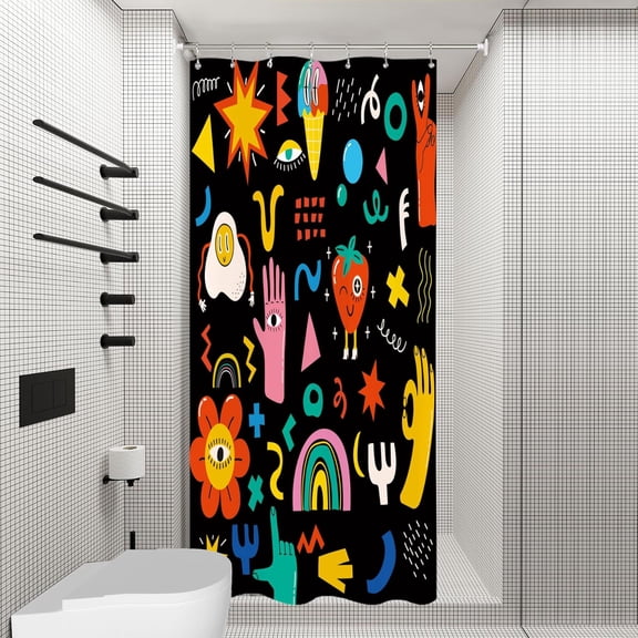 70s Groovy Funky Shower Curtain Set 60Wx72H Inches Colorful Retro Flower Checkered Modern Pastel Y2K Aesthetic Waterproof Bathroom Curtain with 12 Hooks