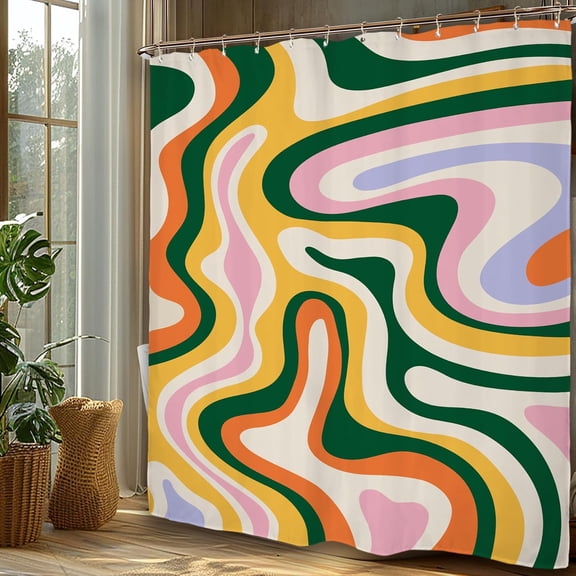 70s Groovy Funky Shower Curtain Set 72Wx72H Inches Colorful Retro Flower Checkered Modern Pastel Y2K Aesthetic Waterproof Bathroom Curtain with 12 Hooks
