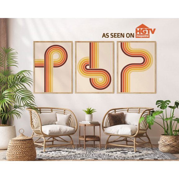 70s Groovy Wall Art Print Burnt Orange Retro Decor Set, Poster Only