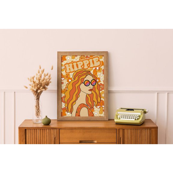 70s Hippie Girl Retro Floral Home Art, Unframed Canvas 12x16in