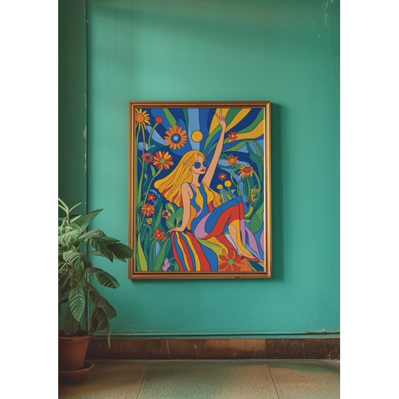 70s Hippie Groovy Flower Power Retro Wall Art, Unframed Canvas 12x16in