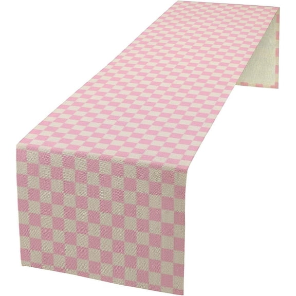 70s Hippie Table Runner Groovy Pink Grid Square Modern Geometric Boho Dinner Runner for Living Room Kitchen Party Holiday Dinner Home Decor Autumn and Winter 13x90in