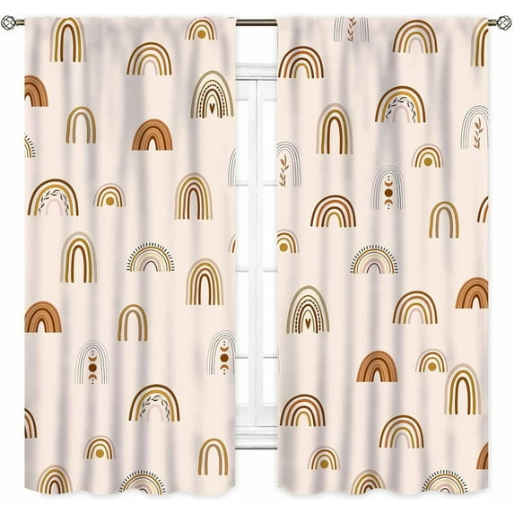 70s Kitchen Curtains, Colorful Rainbow Boho Mid Century Abstract Sun Funky Retro Sunset Sunrise Vintage Window Drapery Treatments for Bedroom Living Room Bathroom 2 Panels, 42x84in