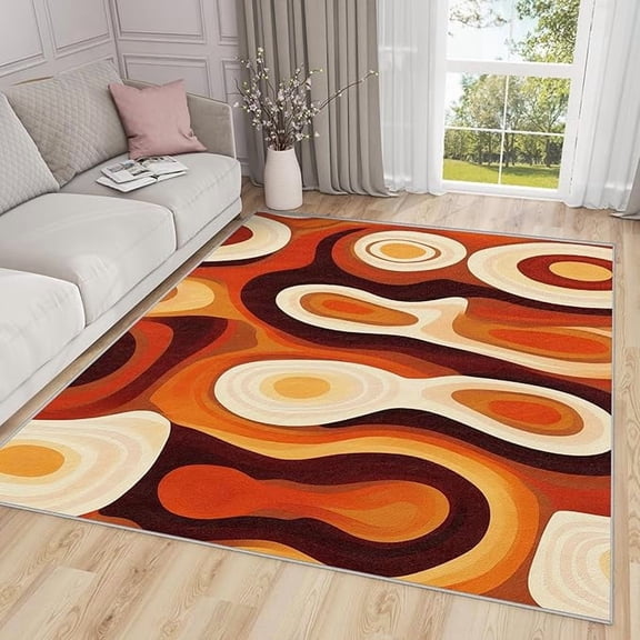 70s Large Area Rug - Retro Abstract Groovy Rugs for Living Room Non Slip Machine Washable Dining Room Rug, Hippie Mid Century Modern Carpet, 70s Gifts & Home Decor 5 x 6ft