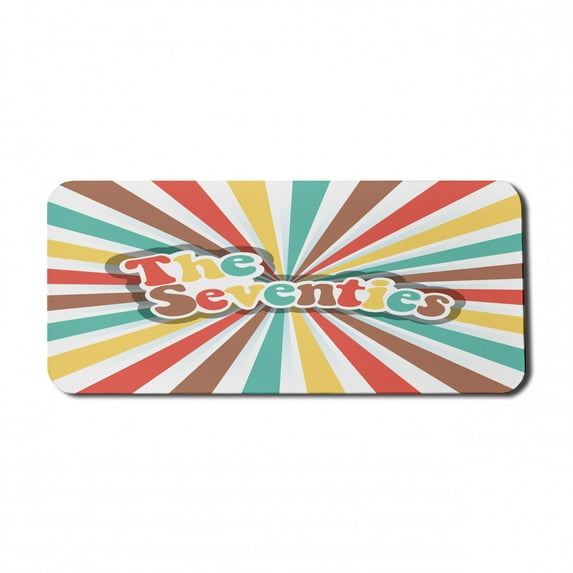70s Party Computer Mouse Pad, Seventies Retro Pastel Colored Typography Old Radial Backdrop Artwork Print, Rectangle Non-Slip Rubber Mousepad X-Large, 35" x 15" Gaming Size, Multicolor, by Ambesonne