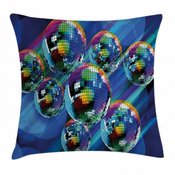 70s Party Decorations Throw Pillow Cushion Cover, Colorful Funky Vibrant Disco Balls Abstract Night Club Dancing Theme, Decorative Square Accent Pillow Case, 18 X 18 Inches, Multicolor, by Ambesonne