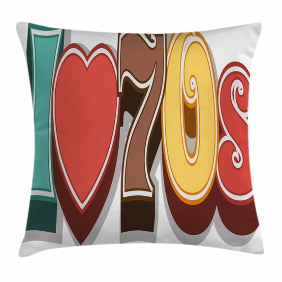 70s Party Decorations Throw Pillow Cushion Cover, Cute Stylish I Love Seventies Theme Pastel Colored Radial Vintage, Decorative Square Accent Pillow Case, 24 X 24 Inches, Multicolor, by Ambesonne