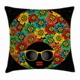 thumbnail image 1 of 70s Party Decorations Throw Pillow Cushion Cover, Graphic Woman Head with Hair Made of Colorful Flowers Sunglasses Lips, Decorative Square Accent Pillow Case, 16 X 16 Inches, Multicolor, by Ambesonne, 1 of 2