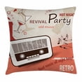 thumbnail image 1 of 70s Party Decorations Throw Pillow Cushion Cover, Old Fashioned Party Poster Old Radio Cocktails Musical Notes Texts, Decorative Square Accent Pillow Case, 20 X 20 Inches, Multicolor, by Ambesonne, 1 of 2