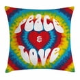 thumbnail image 1 of 70s Party Decorations Throw Pillow Cushion Cover, Peace and Love Groovy Tie Dye Heart Shaped Abstract Hippie Rainbow, Decorative Square Accent Pillow Case, 16 X 16 Inches, Multicolor, by Ambesonne, 1 of 2