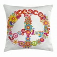 thumbnail image 1 of 70s Party Decorations Throw Pillow Cushion Cover, Peace Sign Colorful Flowers Rainbows Love and Joy Festive Composition, Decorative Square Accent Pillow Case, 18 X 18 Inches, Multicolor, by Ambesonne, 1 of 2
