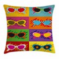 thumbnail image 1 of 70s Party Decorations Throw Pillow Cushion Cover, Pop Art Style Sunglasses Vibrant Colorful Combination Summer Fun, Decorative Square Accent Pillow Case, 24 X 24 Inches, Multicolor, by Ambesonne, 1 of 2