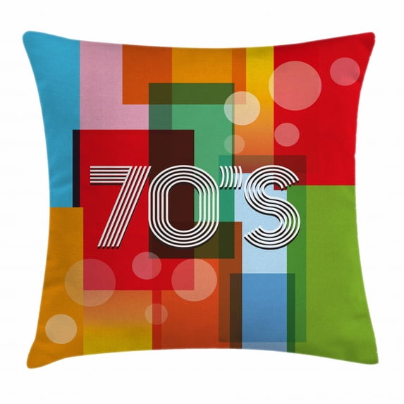 70s Party Decorations Throw Pillow Cushion Cover, Retro Art Backdrop Colorful Geometric Abstract Striped Old Fashioned, Decorative Square Accent Pillow Case, 20 X 20 Inches, Multicolor, by Ambesonne