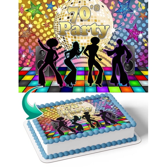 70s Party Disco Edible Image Icing Cake Topper for Quarter Sheet Cake, by TNCT