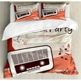 thumbnail image 1 of 70s Party Duvet Cover Set Queen Size, Old Fashioned Party Poster Old Radio Cocktails Musical Notes Texts Artwork Print, Decorative 3 Piece Bedding Set with 2 Pillow Shams, Multicolor, by Ambesonne, 1 of 3