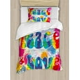 thumbnail image 1 of 70s Party Duvet Cover Set Twin Size, Peace and Love Tie Dye Funky Color Splashes Rainbow Abstract Artistic Artwork, Decorative 2 Piece Bedding Set with 1 Pillow Sham, Multicolor, by Ambesonne, 1 of 3
